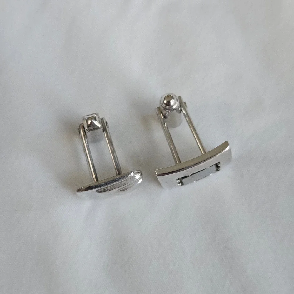 VTG Mismatched Cufflinks Silver Tone Men OS Geometric Square Rectangle Unbranded